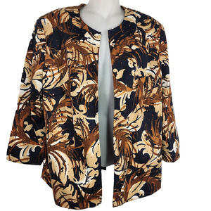 Alfred Dunner Womens Open Front Blazer Size 10 Brown Blue Floral Sequin Jacket